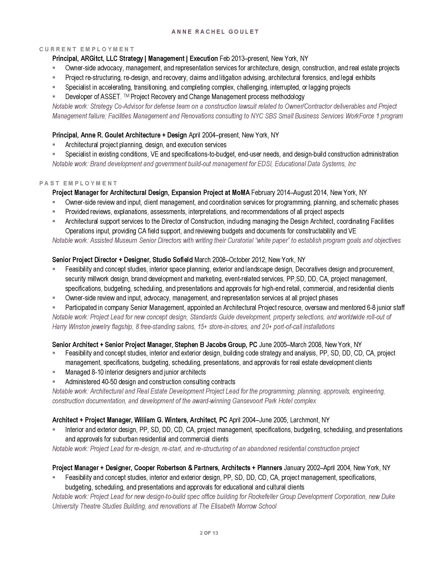 Anne Goulet CV Page 2